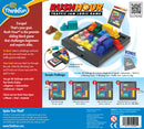 Rush Hour is a mechanical sliding block logic game by ThinkFun. It includes a traffic grid, blocking cars, and 40 challenge cards for varying difficulty levels. Players must navigate their red car to the exit while maneuvering around blocking vehicles, perfect for both beginners and experts. The game features a storage drawer for challenge cards and comes with a bonus game-go bag.