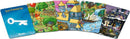 Disney Eye Found It!® Card Game by Ravensburger featuring colorful cards with iconic Disney scenes. Includes images of Winnie the Pooh, castles, and various magical landscapes to enhance gameplay and fun.