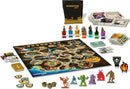 The Horrified: American Monsters game by Ravensburger features a colorful board depicting a map with various locations. Surrounding the board are character pieces, monster miniatures, and cards. The game comes with a stylish carrying bag, showcasing a mix of strategy and teamwork as players battle iconic American monsters.