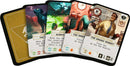 A set of colorful game cards from the Horrified: American Monsters board game. The cards feature illustrations of various American monsters, citizens, and gameplay instructions, showcasing characters like Chupacabra and The Grease Monkey. Each card includes unique icons, text instructions, and vibrant imagery that adds excitement to gameplay.