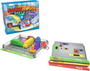 My First Rush Hour by Thinkfun is a mechanical puzzle game designed for young children. The game features colorful plastic vehicles on a clear plastic grid, with challenge cards displaying different configurations. The box includes 30 challenges rated from easy to hard, promoting problem-solving skills and creative thinking.