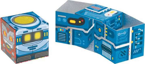 A colorful set of Block Chain Robots by Thinkfun, featuring mechanical puzzle pieces with vibrant designs of robotic elements and circuit patterns. The puzzle allows for creative building and learning about robotics and engineering principles.