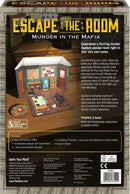 Escape the Room: Murder in the Mafia game by ThinkFun. The packaging features a replica private eye office scene, showcasing items and clues related to the murder mystery. Includes interactive objects and a solution wheel, perfect for immersive gameplay. Great for family or friends to enjoy puzzles together.