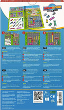 Rush Hour Travel World Tour mechanical puzzle by ThinkFun. Features a colorful game board with various cars, a challenge booklet, and instructions in multiple languages. The aim is to navigate vehicles through traffic to clear a path for the red car. Suitable for ages 8 and up, promoting problem-solving and critical thinking skills.