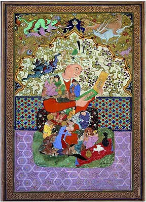 A vibrant jigsaw puzzle titled 'Reader' by Ridcordi Arte, depicting an ornate, colorful scene of a figure surrounded by various characters and creatures, all set against a beautifully detailed backdrop with intricate patterns.