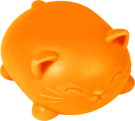 A colorful, squishy fidget toy shaped like an adorable cat. The toy is orange with soft, rounded features, including tiny ears, whiskers, and a smiling face, making it perfect for stress relief and tactile enjoyment.