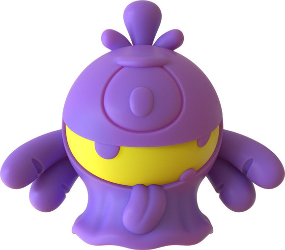 The Needoh Dohjee is a vibrant purple fidget toy shaped like a friendly creature, featuring a round body with a yellow middle section and whimsical arms. It is made of soft, squishy material that encourages tactile exploration and stress relief.