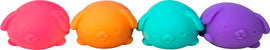 A colorful set of four NeeDoh Funky Pup fidget toys by Schylling. The toys are shaped like cute puppies and come in vibrant shades of pink, orange, teal, and purple, perfect for stress relief and sensory play.