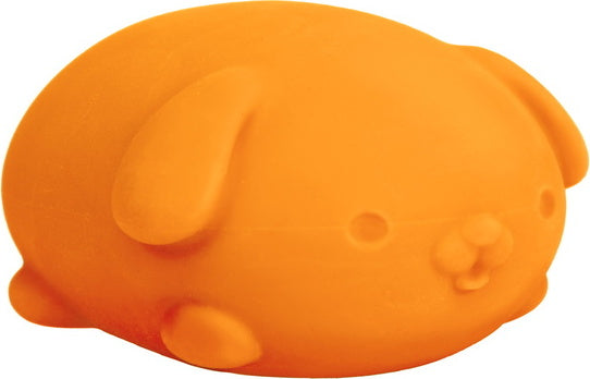 The NeeDoh Funky Pup is a soft, squishy, orange stress relief toy shaped like a playful puppy. Its texture provides a satisfying tactile experience, perfect for squeezing and calming fidgeting hands.