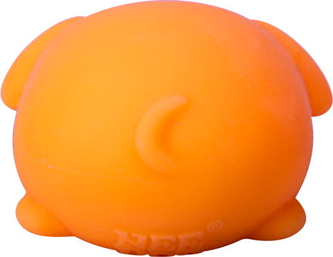 The NeeDoh Funky Pup is a round, orange sensory fidget toy designed in the shape of a cartoon puppy. It features a smooth, squeezable surface perfect for relieving stress and enhancing focus. The toy has small ear details and a cute tail, appealing to both children and adults for playful tactile interaction.