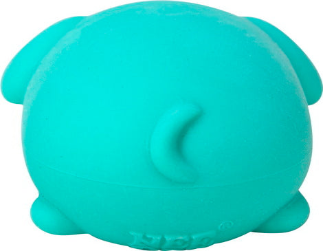 A vibrant blue-green NeeDoh Funky Pup toy by Schylling shaped like a cute, chunky puppy. Its soft, squeezable surface invites tactile engagement, making it perfect for stress relief and sensory play.