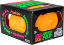 The NeeDoh Funky Pup is a vibrant orange stress ball designed for sensory play. It is packaged in a colorful box that features fun instruction phrases like 'Pet Me', 'Squeeze Me', and 'Pinch Me'. This playful tactile toy is perfect for relieving stress and engaging young children, designed for ages 3 and up.