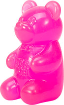 Bright pink Needoh Gummy Bear fidget toy by Schylling. The toy has a glossy finish, a cute bear shape, and text on its chest that reads 'Needoh'. Ideal for stress relief and sensory play.