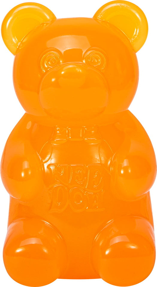 Needoh Gummy Bear by Schylling, a vibrant orange fidget toy designed in the shape of a gummy bear. Its squishy, soft texture makes it perfect for sensory play and stress relief, promoting relaxation.