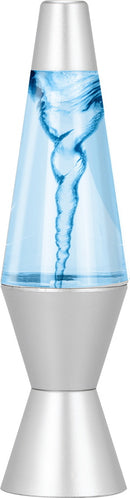 The Lava Nado Lava Labs is a striking decorative lava lamp featuring a swirling blue liquid that creates a tornado effect, set in a sleek silver base. Ideal for adding an enchanting touch to any room.