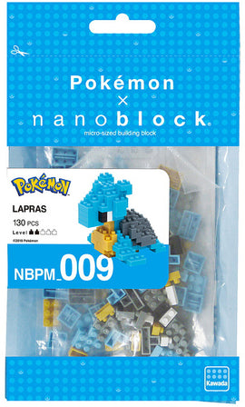 Nanoblock DIY kit featuring a micro-sized building block set of Lapras from Pokémon. Includes 130 colorful pieces to construct a detailed Lapras figure, ideal for collectors and fans of all ages.