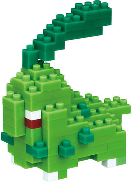 A detailed view of the Nanoblock Chikoirita DIY kit, showcasing its vibrant green blocks arranged to form a playful, stylized creature. The kit includes various shapes and sizes, highlighting the engaging and creative aspects of building with Nanoblocks. Perfect for both children and adults, this kit offers a fun hands-on experience while enhancing fine motor skills and creativity.
