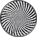The Tin BB Maze by Schylling features a spiral design with alternating black and white stripes, creating an eye-catching optical illusion. The circular maze includes shallow pathways and a small ball that players navigate through various exits, offering a fun and challenging experience.