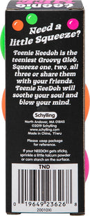 Tiny Needoh by Schylling is a colorful, squishy fidget toy perfect for stress relief. It’s compact, easy to carry, and great for sharing with friends. The packaging showcases vibrant colors and playful text, highlighting its soothing properties and multi-use appeal.