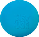 A bright blue, round Tiny Needoh stress ball by Schylling featuring a playful embossed design that reads 'NEEDOH.' This stress-relief toy is perfect for squeezing and fidgeting.