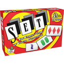 SET Original Card Game by Set Games, featuring colorful cards and an eye-catching yellow and red box design. The game promotes visual perception and has won over 35 awards, making it a favorite for family game nights.