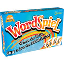 WordSpiel board game by Set Games, featuring a bright blue box with colorful graphics. The box displays the title 'WordSpiel' prominently, along with the tagline 'Where the END... is just the BEGINNING'. It features cards spilling out, emphasizing a fun, engaging gameplay experience suitable for family and friends. The box is award-winning, highlighting its quality and popularity.