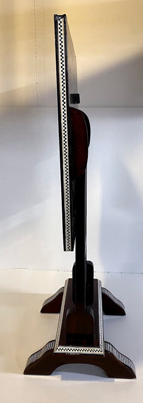 Elegant Chess Table featuring intricate Mother of Pearl inlay. The table stands on a sturdy base with decorative edges, perfect for stylish gameplay. Ideal for both casual players and chess enthusiasts, this exquisite piece adds sophistication to any game room.