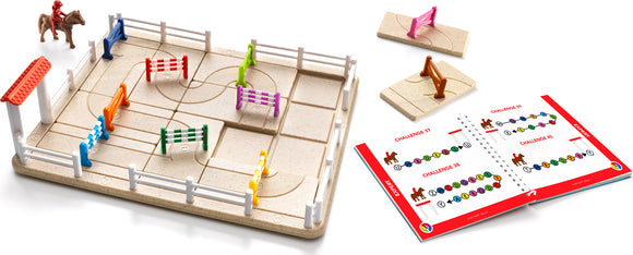 Horse Academy by Smart Toys & Games is a mechanical puzzle set featuring a horse figure, colorful jumps, and a puzzle board. It includes challenge cards for engaging gameplay that tests logic and problem-solving skills. Ideal for horse lovers and puzzle enthusiasts.