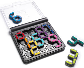 IQ Digits is a colorful mechanical puzzle game by Smart Toys and Games that features brightly colored pieces shaped like numbers arranged in a compact puzzle board. The game includes additional pieces outside the main board, providing a variety of combinations and challenges for players.