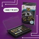 The IQ Circuit is a mechanical puzzle game by Smart Toys & Games. It features a sleek black puzzle board with yellow connecting pieces that challenge players to create circuits. The game comes in a clear box and includes 120 different challenges suitable for ages 8 and up.