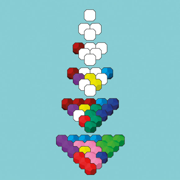 The IQ Six Pro from Smart Toys & Games is a captivating mechanical puzzle featuring colorful hexagonal and octagonal pieces arranged in structured tiers. The design highlights varying shapes and colors, inviting players to explore spatial reasoning and problem-solving skills.