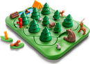 Grizzly Gears mechanical puzzle by Smart Toys & Games featuring a colorful forest landscape with green trees and various animal figures including bears, rabbits, and deer. Accompanied by playful characters in camping attire, the puzzle encourages strategic thinking and problem-solving skills as players navigate through the interactive scenery.