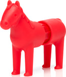 Bright red plastic toy horse designed for toddlers, featuring a smooth finish and rounded edges for safe play. Perfect for early learning and imaginative play.