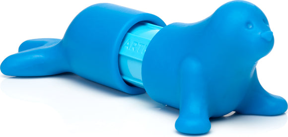 A bright blue seal toy from Smartmax My First Animal series. The seal is designed with a smooth, rounded body and features a cute face. The back part of the seal has a removable section in a contrasting color, ideal for interactive play and educational activities for young children.