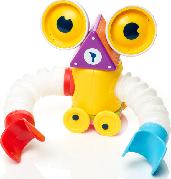 Smartmax Roboflex Large is a colorful, flexible toy designed for creative play. It features large, movable eyes, a triangular head, and bendable arms made from soft tubing. The toy encourages imaginative building and motor skills development, perfect for young children.