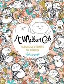 Cover of 'A Million Cats Coloring Book' featuring an array of adorable cats in various poses, surrounded by colorful flowers and birds. The whimsical illustration invites creativity with its charming, playful design, perfect for cat lovers and coloring enthusiasts.