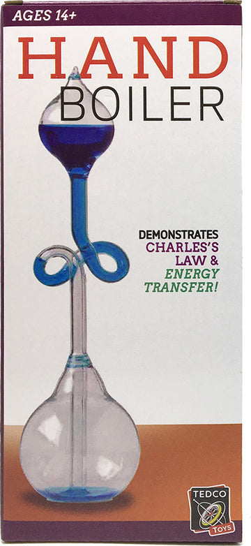 The Hand Boiler by Tedco is a fascinating science toy that demonstrates Charles's Law and energy transfer. It features a glass apparatus with colorful liquid that moves in response to temperature changes from hand warmth. Ideal for ages 14 and up, this educational tool combines science and fun for an engaging hands-on experience.