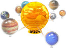 A vibrant Orbiting Solar System Build Kit featuring a central yellow spherical model, representing the sun, with colorful planet orbs attached to arms. The planets include Earth, Jupiter, and Neptune, showcasing a dynamic and educational DIY solar system model perfect for learning about astronomy.