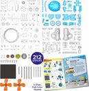 The Windbots 6-in-1 Wind Powered DIY kit by Thames & Kosmos includes 212 pieces for building various wind-powered models, along with a 52-page full-color manual.