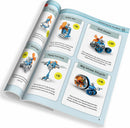 An open booklet introducing the Windbots DIY kit by Thames & Kosmos. It features various wind-powered robot models including Surf Bot, Walker Bot, Drill Dozer, Quadrupled, Flying Machine, and Big Wheel Tricycle. Each model displays a colorful design with propellers showcasing their wind-powered functionality, alongside descriptions and page numbers for assembly guidance.