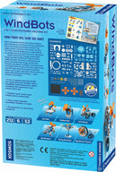 Windbots 6-in-1 Wind Powered Machine Kit by Thames & Kosmos. The packaging shows various assembled models, a 52-page manual, and detailed components. It invites kids to explore wind power and engineering with six different buildable machines, including a Surf Bot, Walker Bot, and Flying Machine. The kit emphasizes STEM learning through hands-on experience, making it engaging for young inventors.