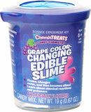 ChemisTreats! DIY kit by Thames & Kosmos. This science experiment kit features grape color-changing edible slime, showcasing fun and educational activities centered around candy chemistry. The container is purple with vibrant lettering, indicating it is suitable for ages 6 and up.