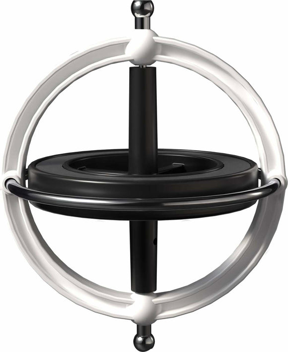 Thames & Kosmos Gyroscope featuring a circular outer frame in white and a black central spinning top. Designed for educational play and exploration of physics principles.