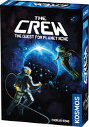The Crew is a cooperative card game featuring vibrant artwork depicting astronauts in space, searching for Planet Nine. The game box showcases colorful illustrations of a blue planet surrounded by stars, emphasizing teamwork and adventure.