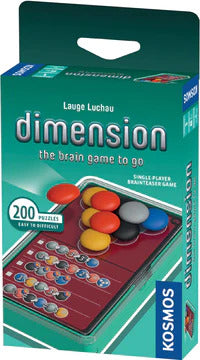 Dimension: The Brain Game to Go from Thames & Kosmos is a challenging mechanical puzzle designed for single players. The box features vibrant colors and showcases various game pieces, including colorful tokens and a game board with intricate designs. It promises 200 puzzles, varying from easy to difficult levels, perfect for enhancing logical thinking and strategic skills.