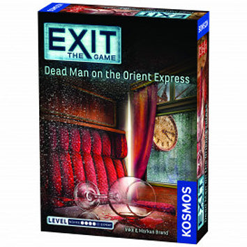 Exit: Dead Man on the Orient Express is an immersive board game by Thames & Kosmos. The box features a mysterious train interior with a clock and a broken wine glass, suggesting a thrilling murder mystery adventure. It's designed for experienced players who enjoy solving puzzles and can be played with friends or family.