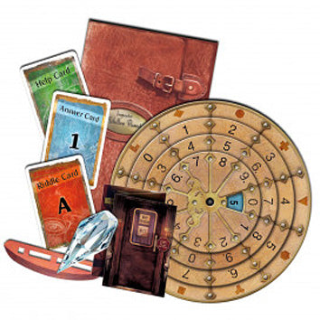 Exit: Dead Man on the Orient Express game by Thames & Kosmos featuring cards, a decoding wheel, a booklet, a mysterious key, and an intriguing envelope. Ideal for escape room enthusiasts and puzzle lovers.