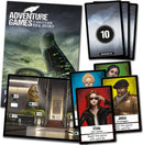 Monochrome INC. Adventure Game by Thames & Kosmos, featuring a mysterious cover with a modern building and various character cards. The game's objective is to explore different scenarios through engaging storytelling mechanics. Includes cards showing characters like Chiu the Con Artist and John the Bootlegger, alongside a game guide and scenario cards for captivating gameplay.