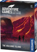 The Volcanic Island Adventure game by Thames & Kosmos. The box features a dramatic illustration of a volcanic landscape with hikers, designed for ages 12 and up. Ideal for adventurers seeking an immersive storytelling experience.