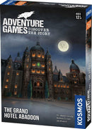 The Grand Hotel Abaddon, an intriguing board game by Thames & Kosmos. The box features an illustration of a grand, dark hotel with glowing windows under a full moon. The design is atmospheric and hints at mystery, adventure, and storytelling, suitable for ages 12 and up.